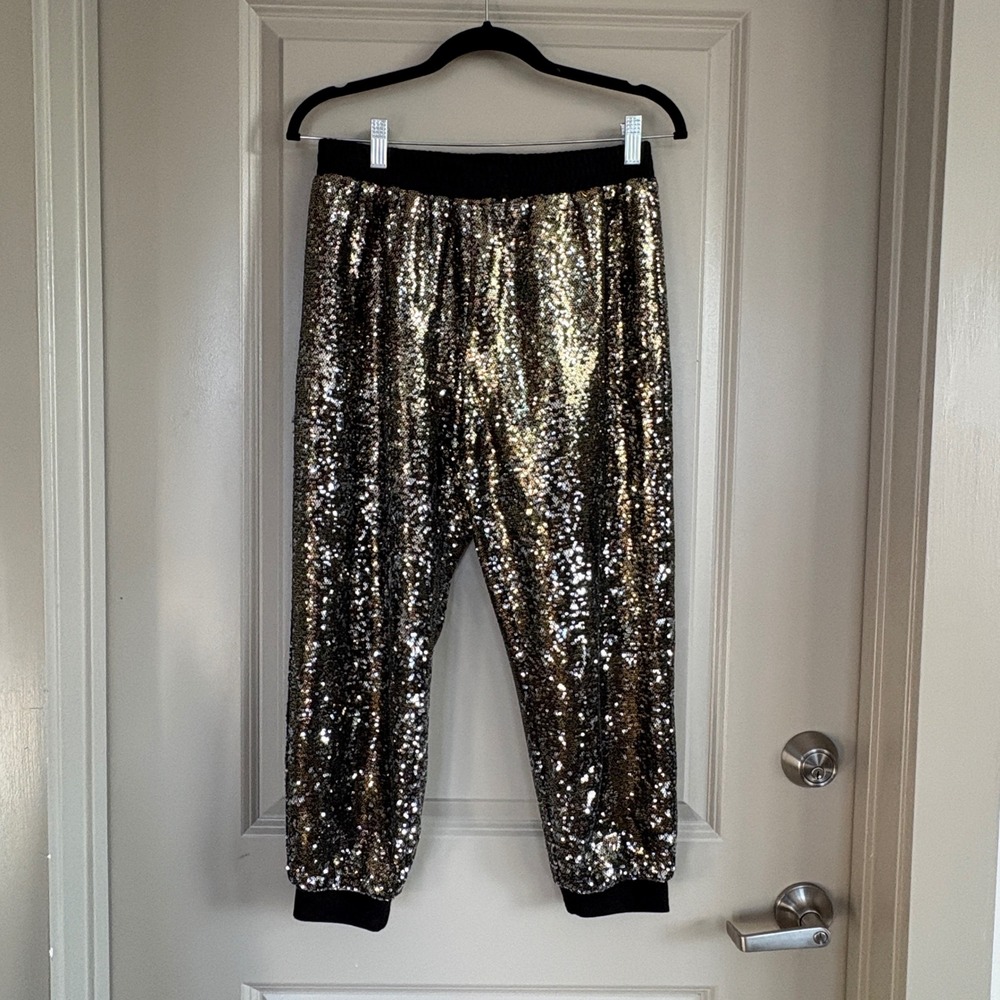Harlyn Sequin Jogger Pants Metallic Gold Black SP